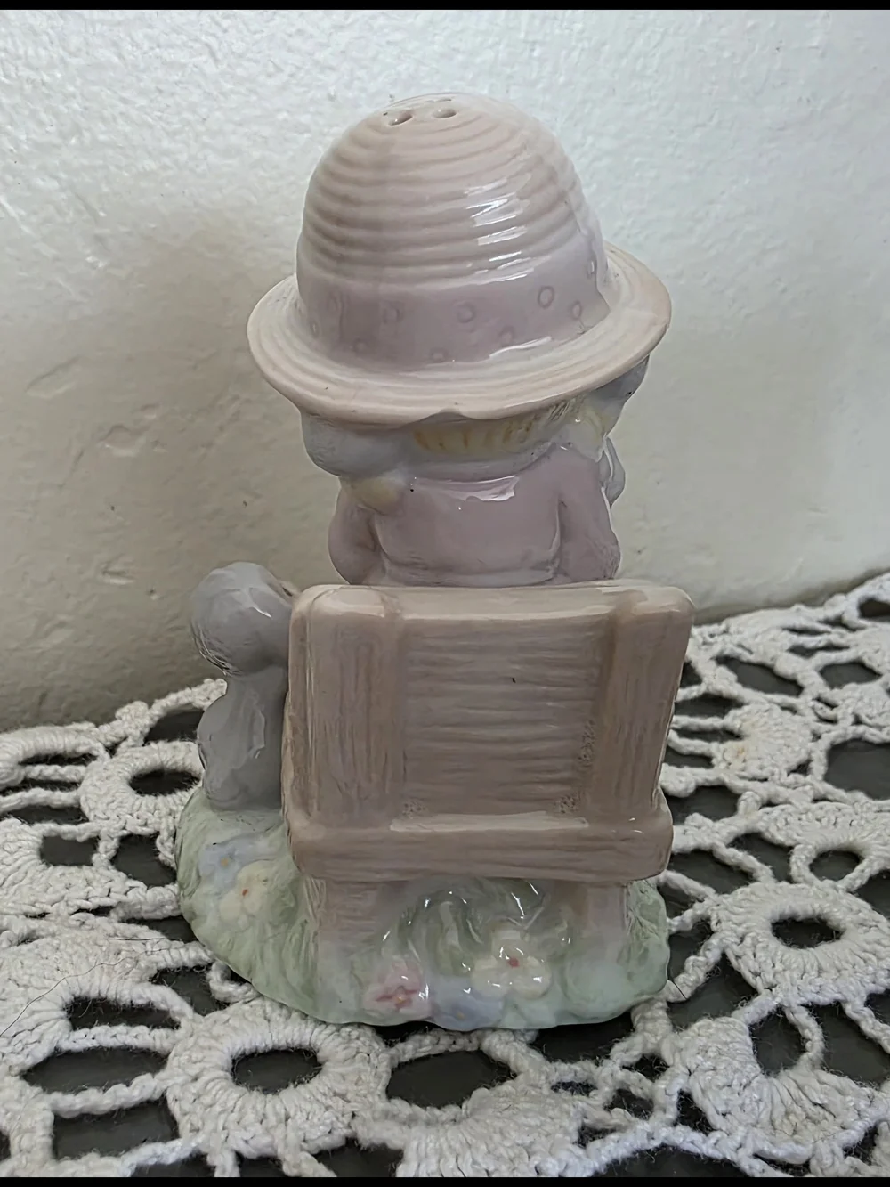 Enesco Pastel Pink and Cream Ceramic Girl Figurine with Bunny